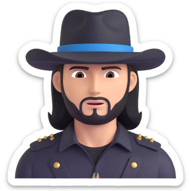 billy jack hat, classic western style, black felt, flat crown, wide brim, simple leather band, iconic look sticker