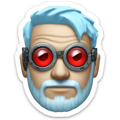  Short light blue haired male cyborg head with light blue beard, red steampunk goggles and circuits sticker