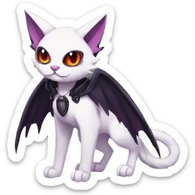   cool edgy beautiful anime-style ethereal dark-punk-themed animal vampiric cat-hybrid Fakemon with fangs and bat-wing-ears with a collar full body sticker