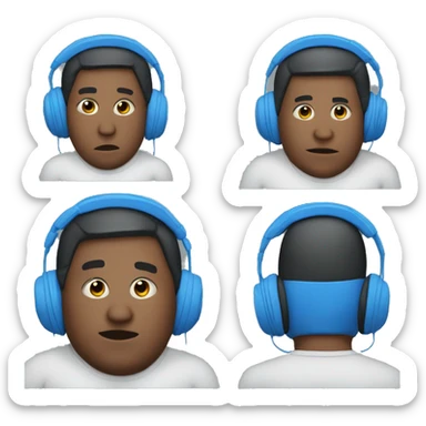 fat blue man with earphones andsrrised sticker