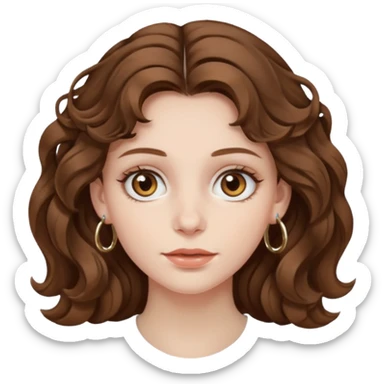 Create a brown haired girl with hazel eyes and wavy hair with pale skin and tony silver hoops￼ sticker