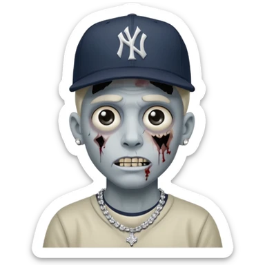 Zombie con aretes con una gorra new York yankee y una cadena de diamante hombre aretes pequeños y de negro y blanco  aretes pequeños  sticker