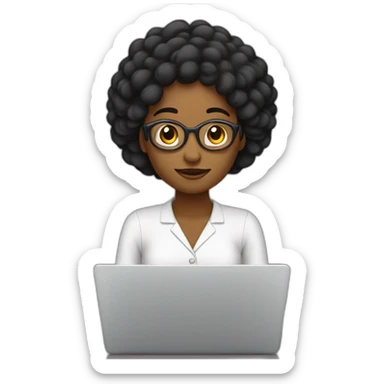 mujer pelo negro medio largo liso creadora de contenidondo en laptop sticker