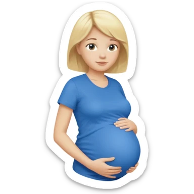 Blonde pregnant woman wearing a blue T-shirt like this emoji🤰🏼 sticker