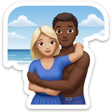 Metis black Man and white woman hug love on beach sticker