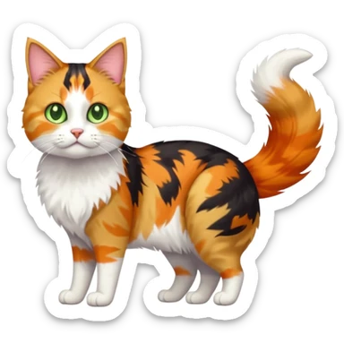 full body anxious looking colourful calico tabby cat with disproportioned head to body with fully white front legs sticker