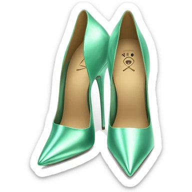 Real isolated top view of a pair of metallic mint green spikey stiletto high heel shoes.  sticker
