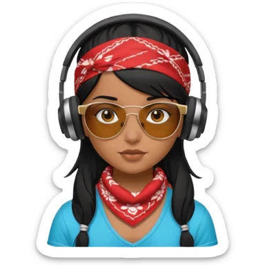 black haired girl with shades, headphones and bandana sticker