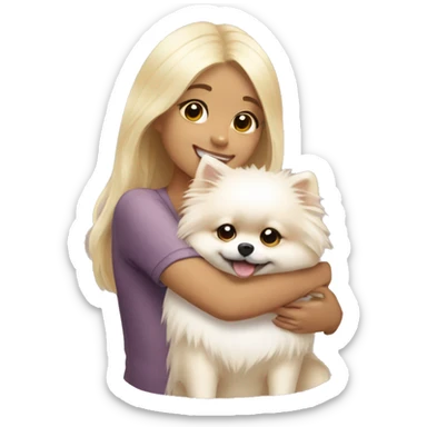 Girl hugging light cream pomeranian sticker