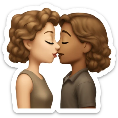Brown-haired girl kisses a beige stud sticker