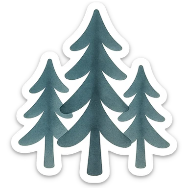 logo style illustration of evergreen trees in Slavic folk art style, dark neutral color tones, watercolor texture, transparent background, suitable for favicon sticker