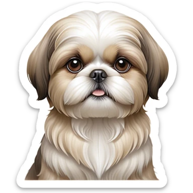 Cinematic Noble Shih Tzu Portrait Emoji, Poised and elegant, with a luxurious, flowing fur in refined muted tones, delicate features and wise, gentle eyes, simplified yet meticulously detailed, glowing with a soft, regal radiance, high shine, exuding quiet dignity and timeless charm, soft glowing outline, capturing the essence of a noble Shih Tzu that epitomizes refined poise! sticker