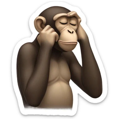 Monkey doing a facepalm with head down and eyes closed sticker