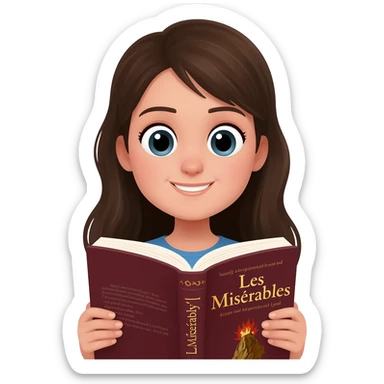 white happy long haired brunette girl reading Les mis sticker
