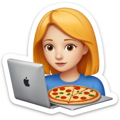 a girl looking in her computer and in the ocmputer you can see food so sho the computer screen sticker