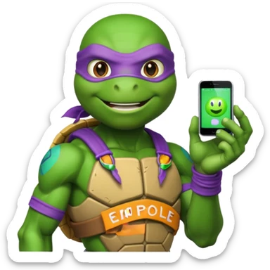 Donatello from Teenage Mutant Ninja Turtles, emoji style, with a hologram device in hand sticker