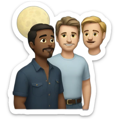 two white guys and a chicano looking at the moon sticker