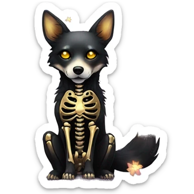 Black iridescent dog fox zombie skeleton gold mechanical nebula galaxy stars flowers fairy lights vintage sticker