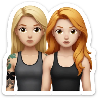 girl with long blonde hair and black tattoos next to a an athletic ginger girl sticker