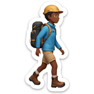 A 3D cartoon hiker silhouette standing on a rocky path at sunset, warm golden light, Memoji-style rendering. inside photo frame sticker