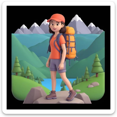 girl back packing mountains in background, close up pose sticker