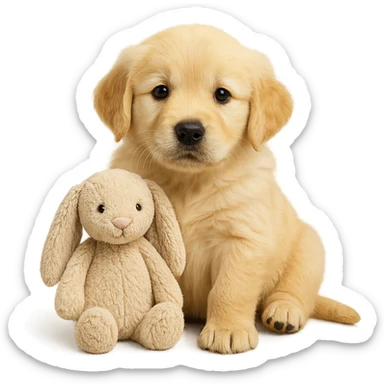 cute golden retriever puppy jellycat bunny plushie sticker