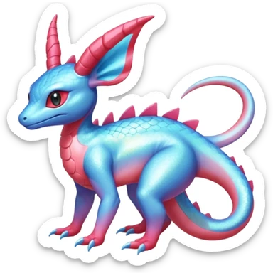 Shiny Horned Helioptile-Salamence-Salandit-Sylveon-Amaura-Fakémon-hybrid-creature (full body)  sticker
