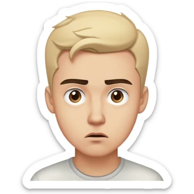 A handsome young man stands with a puzzled expression, his eyebrows slightly furrowed as he tries to make sense of something. His well-defined features and sharp jawline add to his charm, even in his moment of confusion. His deep eyes wander, searching for answers sticker