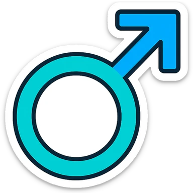 male symbol, minimal, flat design, lineal color icon with black outlines sticker
