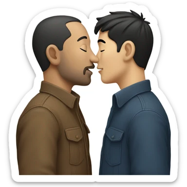 Two men kissing each other , one white with dark hair one Chinese,  sticker