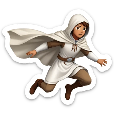An icon featuring a hero performing a leap of faith from a tower in Florence, inspired by adventure games like Assassin's Creed. The design captures the dramatic moment mid-air, with detailed architecture and a bustling city below. Transparent background sticker