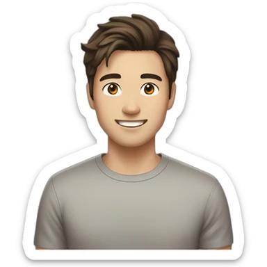 guy with brown hair, medium length hair, in his 20s, asian, smiling,  sticker