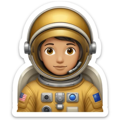 an astronaut without helmet and having golden suit sticker