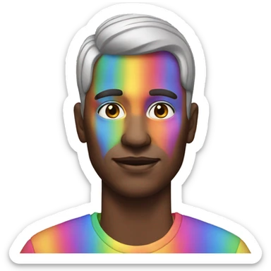 Man with a rainbow shirt and makeup sticker