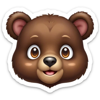 Cinematic Cute bear cub Portrait Emoji, Head tilted playfully and inquisitively, featuring a glossy dark brown fur with a natural sheen and round, sparkling eyes filled with gentle curiosity, Simplified yet irresistibly adorable features, highly detailed, glowing with a warm, friendly glow, high shine, affectionate and mighty, stylized with a touch of woodland whimsy, bright and endearing, soft glowing outline, capturing the essence of a mischievous yet loving bear cub, so playful it feels like it could amble out of the screen and into your arms! sticker