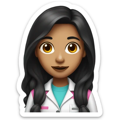 Young beautiful female scientist with long black hair and medium skin tone with pink accents sticker