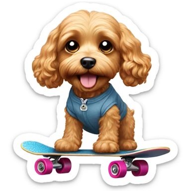 Cavapoo dog riding a skateboard sticker