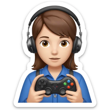 Una persona mirando al frente con un control de videojuegos y unos auriculares Gamer con micrófono sticker