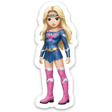 Wonderwoman, long blond hair with pink highlights, black-pink leather outfit, white knee high boots sticker