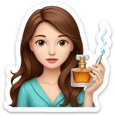 Half body pretty long hair woman holding 1 parfume sticker