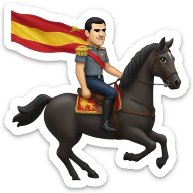 Pedro Sánchez subido a caballo envuelto en la bandera de España sticker
