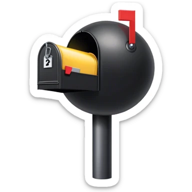 Black spherical object with a fuse attached, sitting inside open mailbox sticker