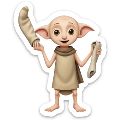 excited Dobby the house elf holding a sock sticker
