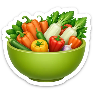 Healthy home cooking humanless avatar in clean style vibrant illustration. Fresh vegetables bowl, green tones, simple shapes, flat design, friendly and light. sticker