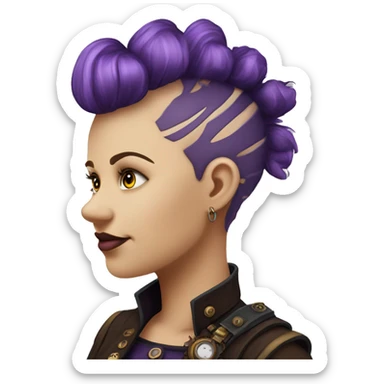 steampunk profile short mohawk purple wavy  on Caucasian girl with small nose round fat face sticker