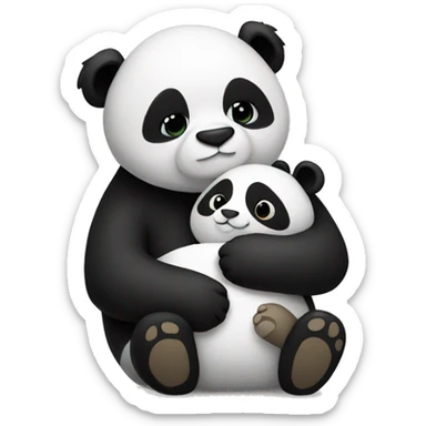 Panda wearing black hugging a stuffed animal sticker