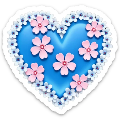  blue sakura heart, heart made of white sakura petals with pink accents, remove background sticker