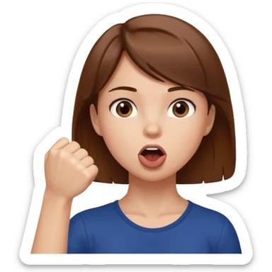 a girl with her fist in her mouth sticker