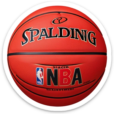 Minimalist red and black Spalding basketball with NBA logo, red with black lines, iOS emoji style sticker