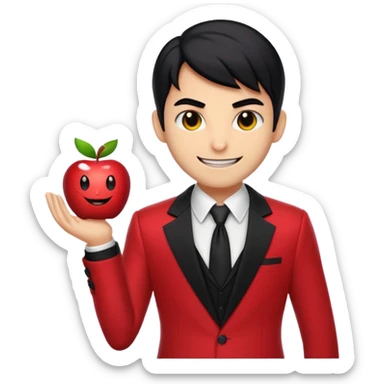 Lucifer from Hazbin Hotel as an apple-style emoji, elegant and charismatic, with his signature suit and confident smile sticker